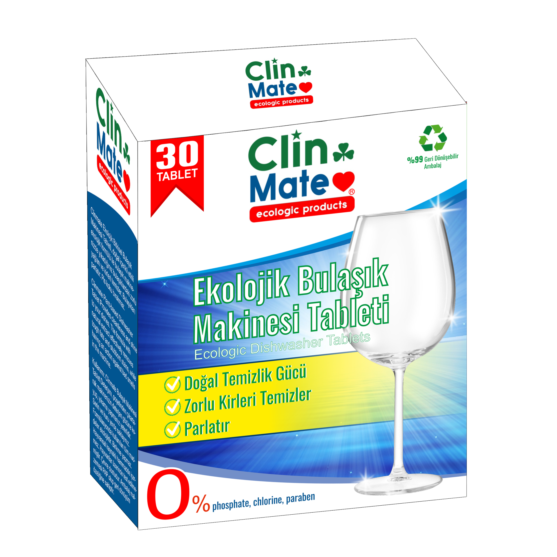 Clinmate Ekolojik Bulaşık Makinesi Tablet Deterjanı 30 yıkama