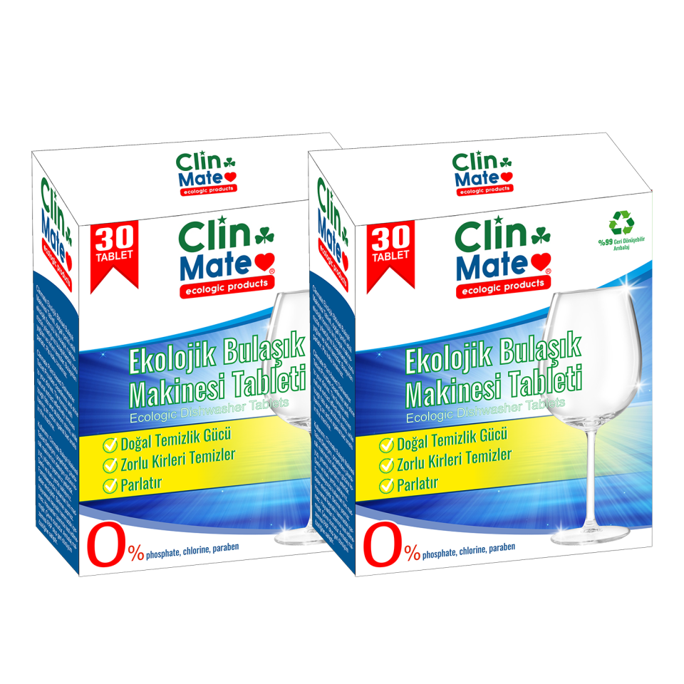 Clinmate Ekolojik Bulaşık Makinesi Tableti Deterjanı 2'li Set 60 yıkama
