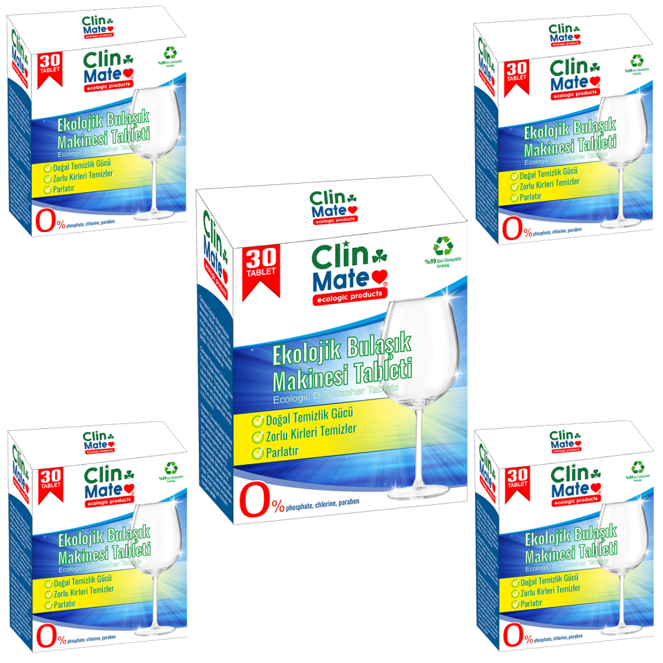 Clinmate Ekolojik Bulaşık Makinesi Tablet Deterjanı 5 li set 150 yıkama