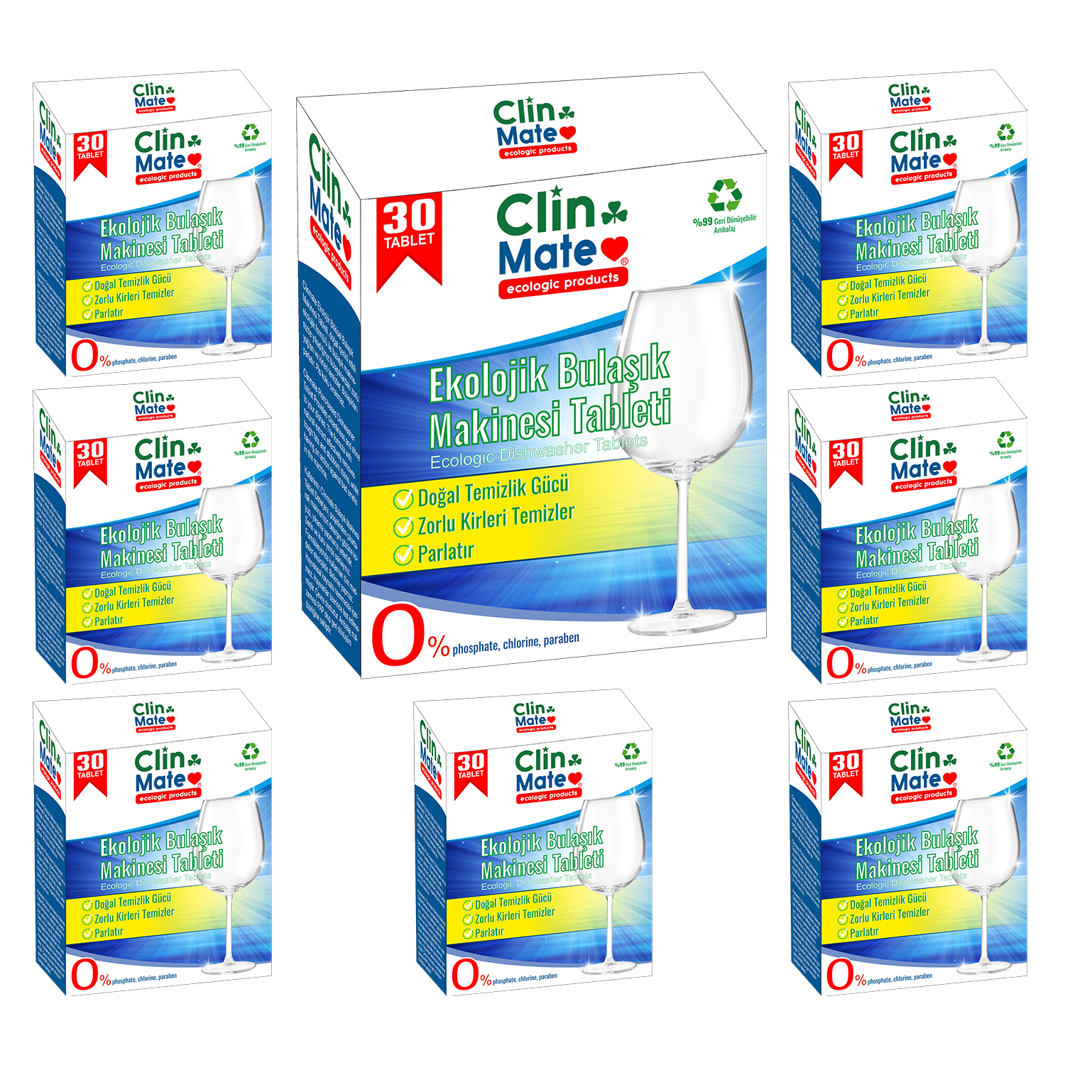 Clinmate Ekolojik Bulaşık Makinesi Tablet Deterjanı 8 lü set 240 yıkama