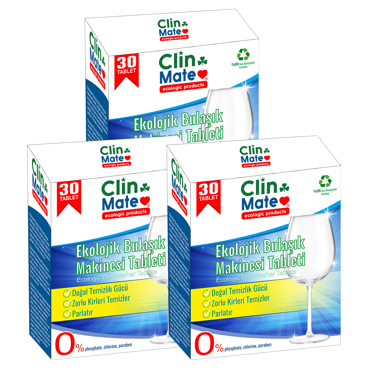 Clinmate Ekolojik Bulaşık Makinesi Tablet Deterjanı 3 Lü Set 90 Yıkama