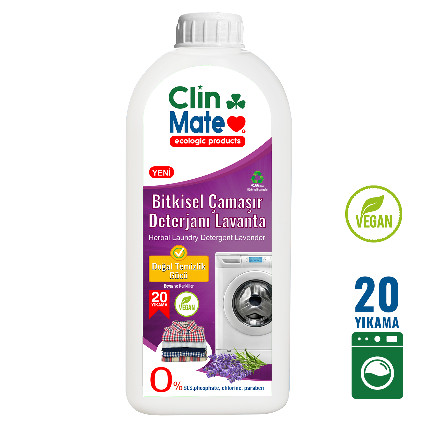 Clinmate Ekolojik Bitkisel Çamaşır Deterjanı Lavanta 750 ml 20 Yıkama