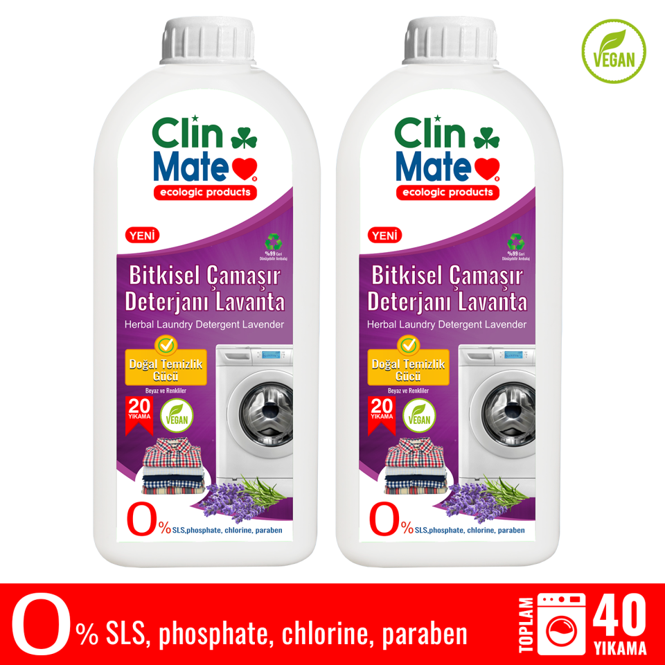 2 li Set Clinmate Ekolojik Bitkisel Çamaşır Deterjanı 750 ml Lavanta 40 yıkama