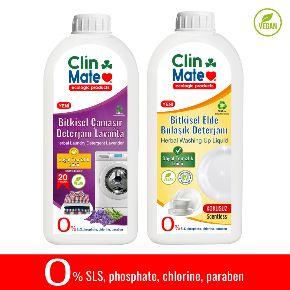 2 li Set Bitkisel Çamaşır Deterjanı Lavanta ve Elde Bulaşık Deterjanı Kokusuz 750 ml
