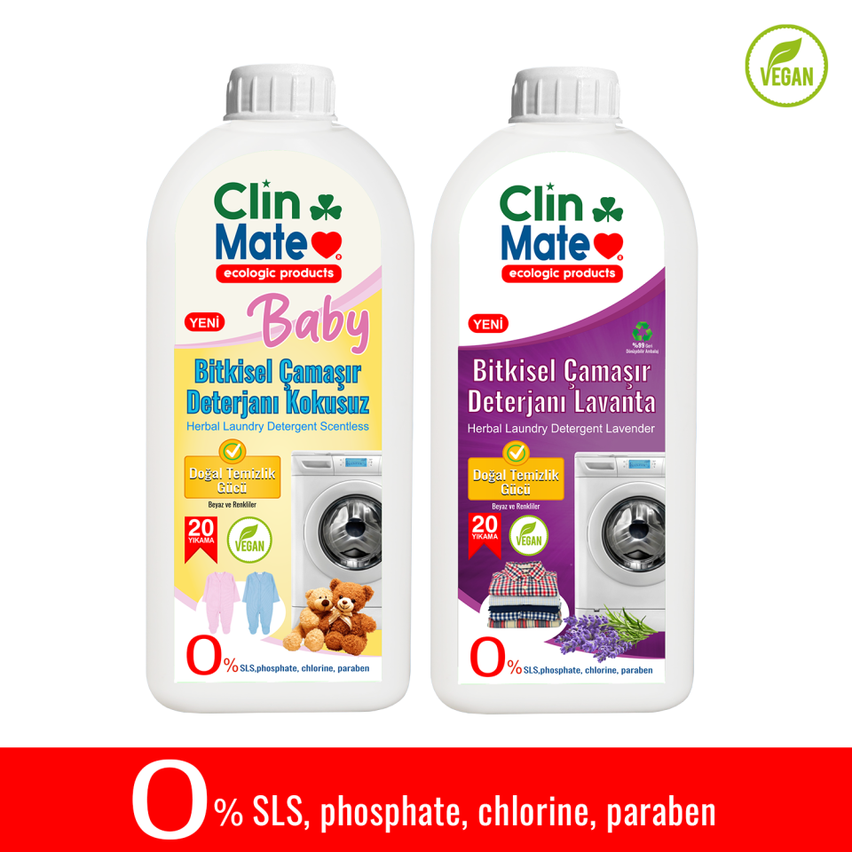 2'li Set Baby Bitkisel Bebek Çamaşır Deterjanı Kokusuz + Deterjanı Lavanta 750 ml 40 Yk