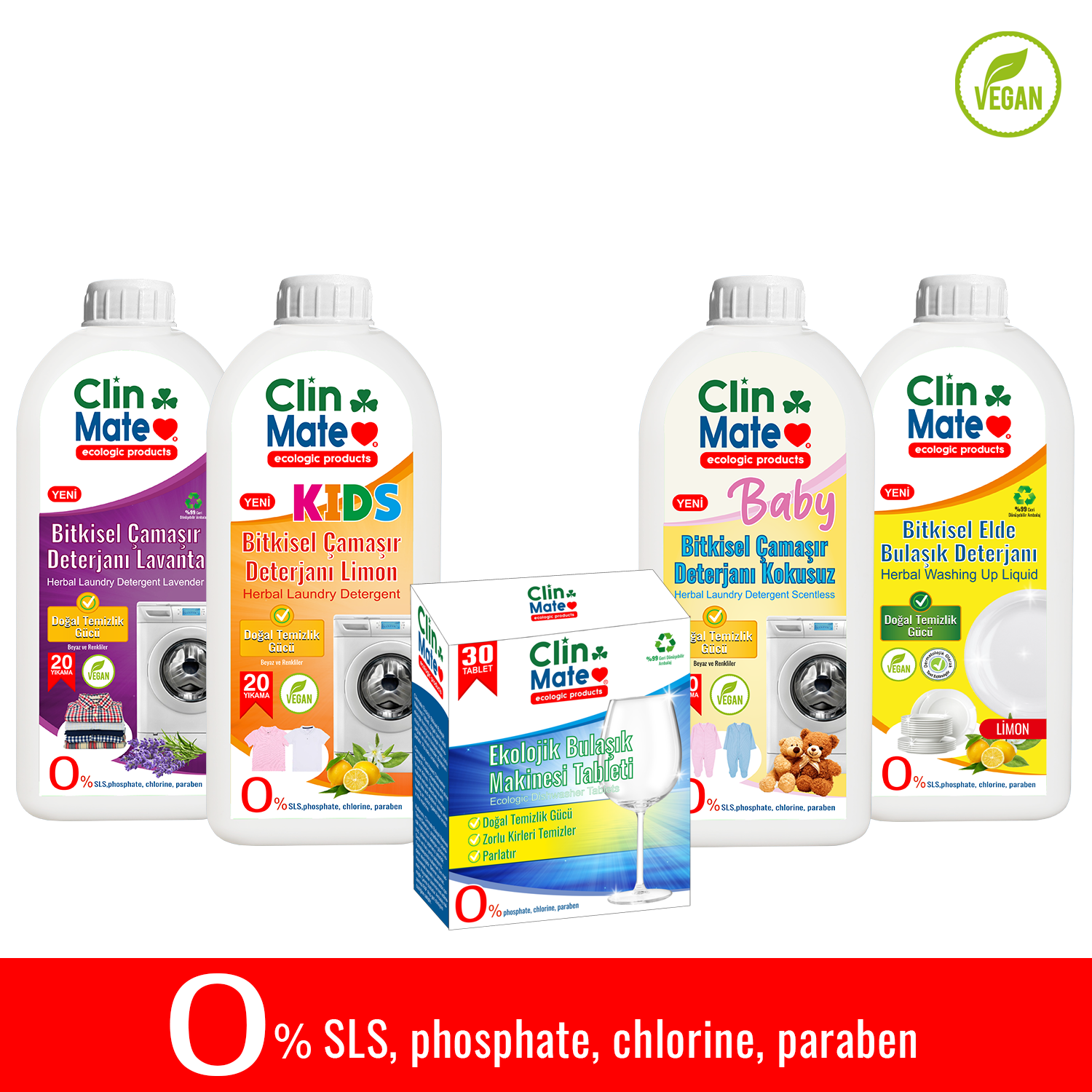 5'li Set Bitkisel Çamaşır Deterjanı Lavanta- Kids -bebek-bulaşık Tableti-elde Bulaşık Limon