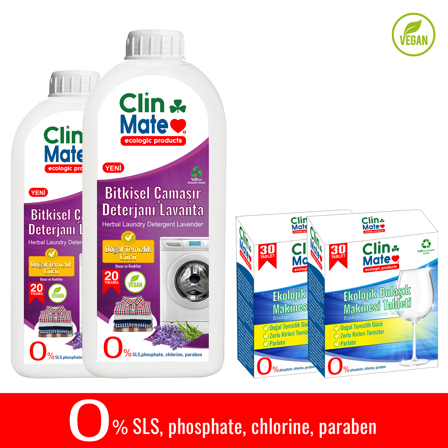 4'lü Set Bitkisel Çamaşır Deterjanı Lavanta 750 ml x2adet - Ekolojik Bulaşık Tableti 30 yk x2 adet