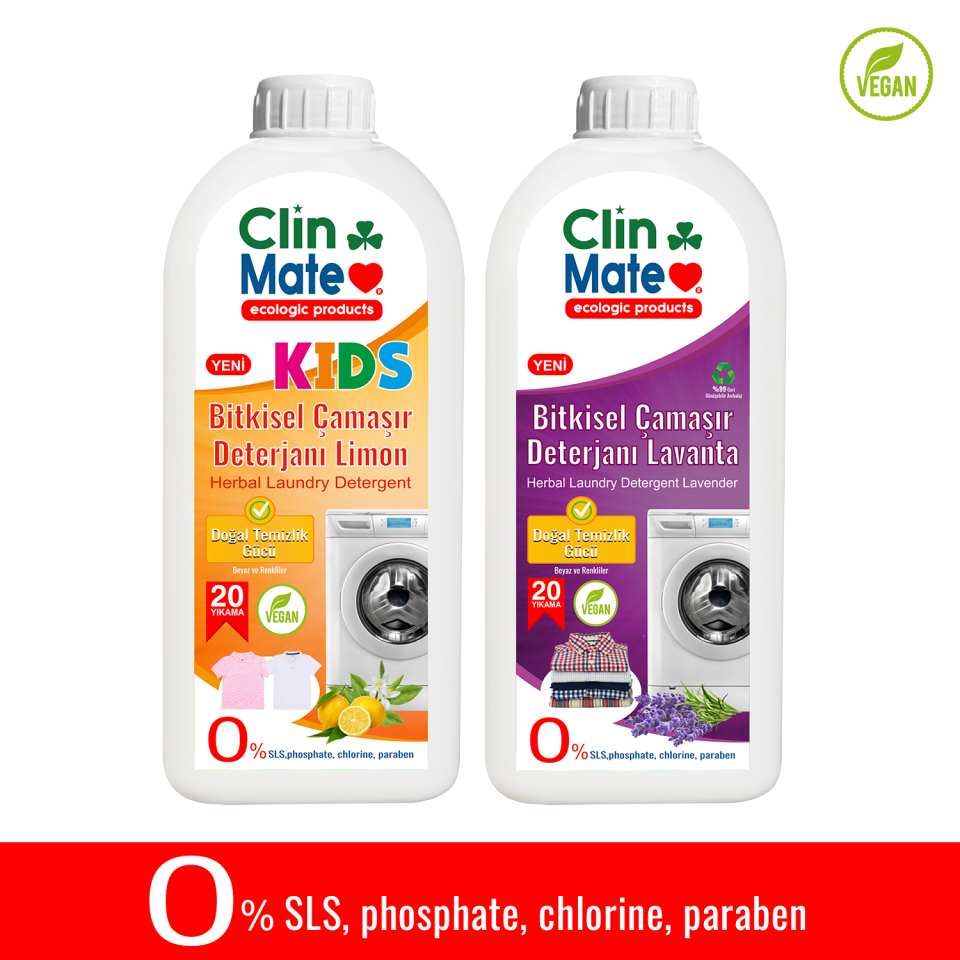 2'li Set Kıds Bitkisel Çocuk Çamaşır Deterjanı Limon ve Çamaşır Deterjanı Lavanta 750 ml 40 Yk