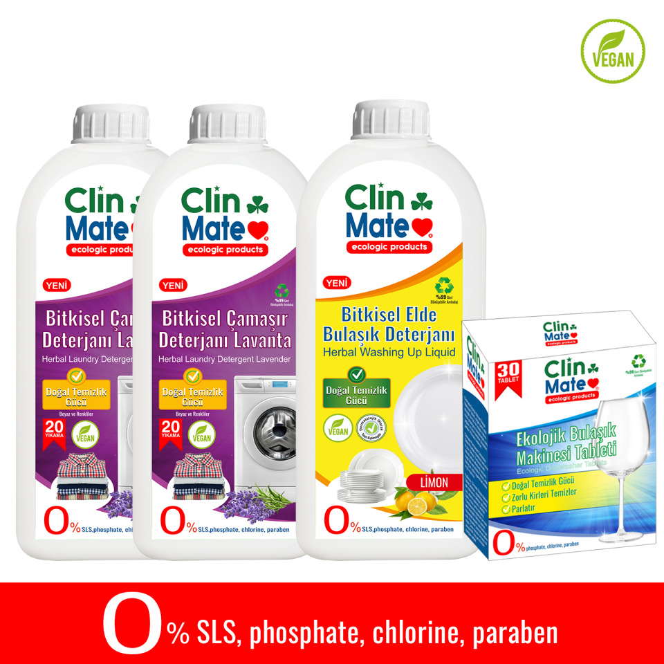 4'lü Set Bitkisel Çamaşır Deterjanı Lavanta 750 Mlx2adet - Ekolojik Bulaşık Tableti- Elde Bulaşık Limon