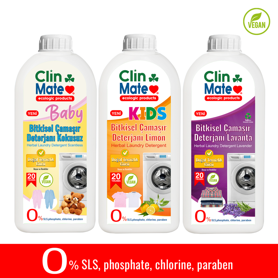 3'lü Set Bitkisel Bebek Çamaşır Deterjanı Kokusuz, Lavanta, Çocuk Deterjanı Limon 750 ml