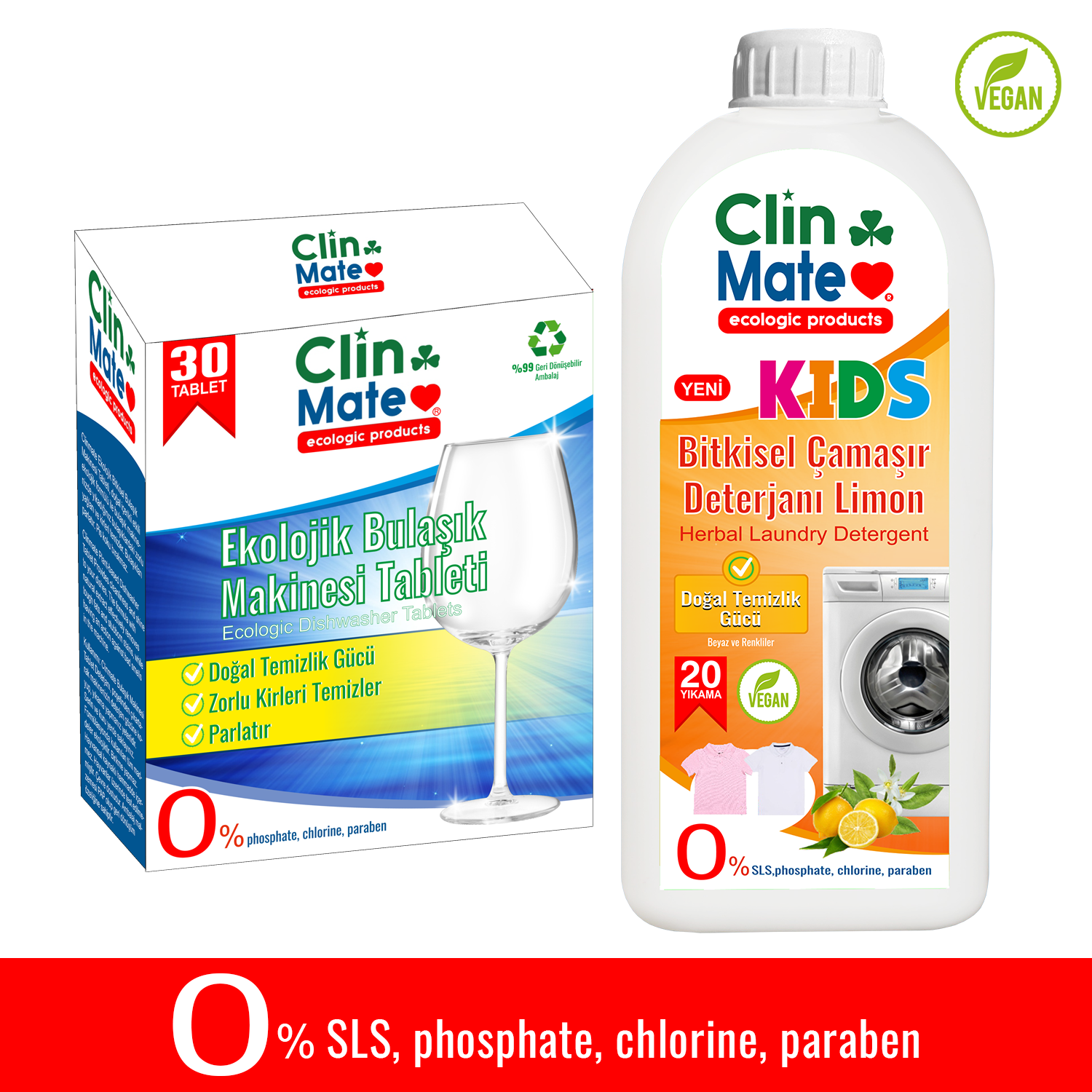 2'li Set Ekolojik Bulaşık Tableti 30 Yk - Bitkisel ÇOCUK Çamaşır Deterjanı 750 ml 20 Yk