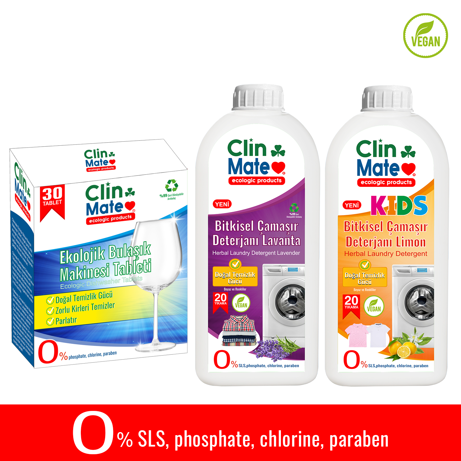 3'li Set Ekolojik Bulaşık Tableti 30 Yk - Bitkisel LAVANTA ve ÇOCUK Çamaşır Deterjanı 750 ml 40 Yk