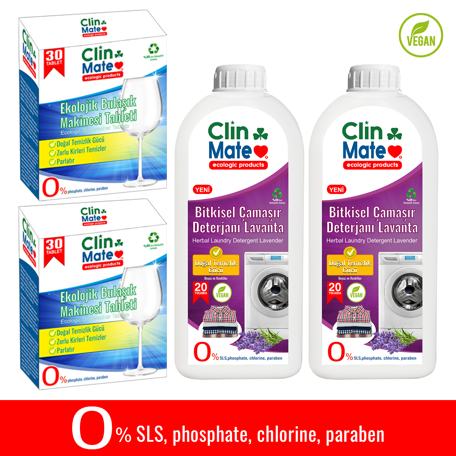 4'lü Set Ekolojik Bulaşık Tableti 30 Yk 2 adet - LAVANTA Çamaşır Deterjanı -750 ml 2 adet 40 Yk