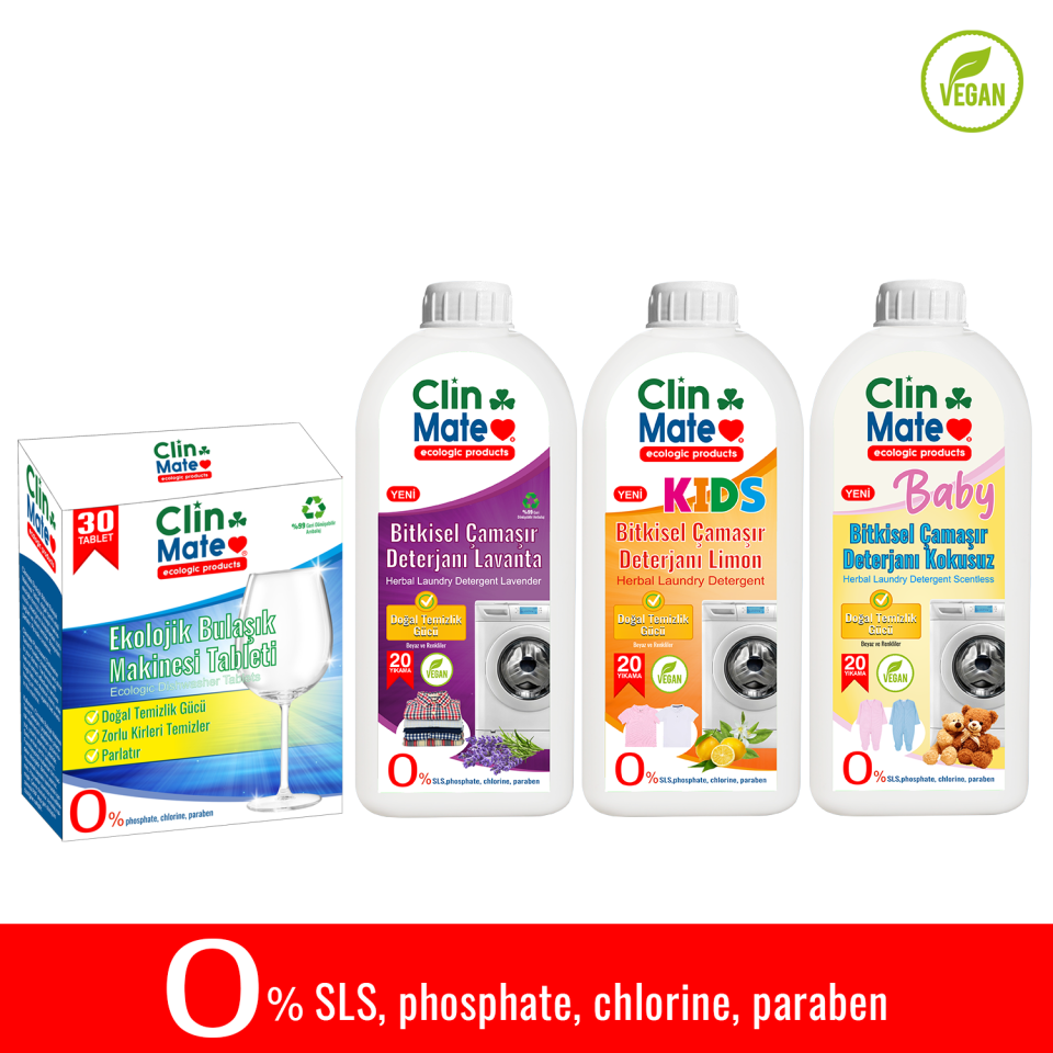 4'lüSet Ekolojik Bulaşık Tableti -Bitkisel Çamaşır Deterjanı LAVANTA- BEBEK - ÇOCUK DETERJANI 750 Ml