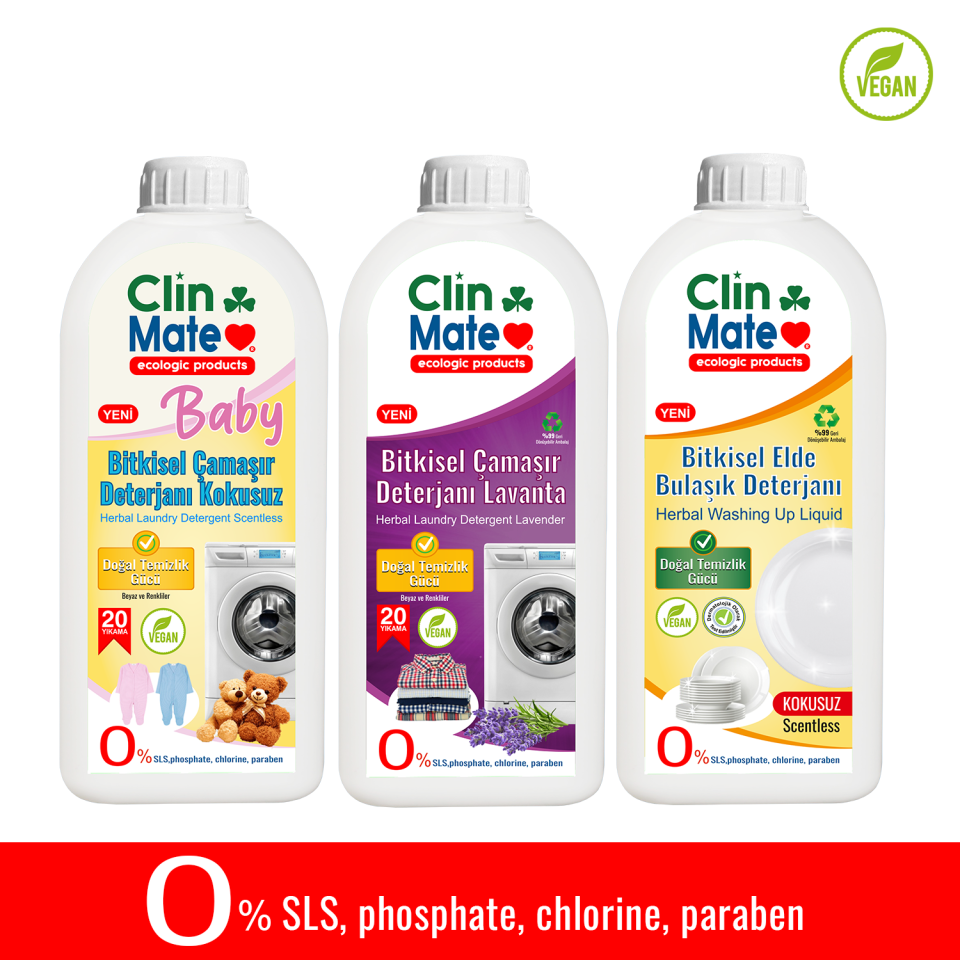 3'lü Set BABY Bitkisel Bebek Çamaşır Deterjanı Kokusuz+LAVANTA Deterjan + Eld Bulaşık KOKUSUZ 750 ml