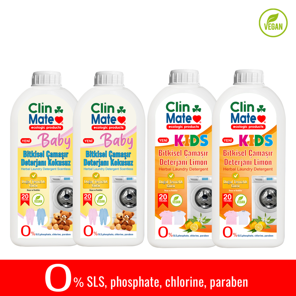 4'lüSet BABY Bitkisel BEBEK Çamaşır Deterjanı KOKUSUZ 750 ml 2adet+ ÇOCUK Deterjanı 2 adet